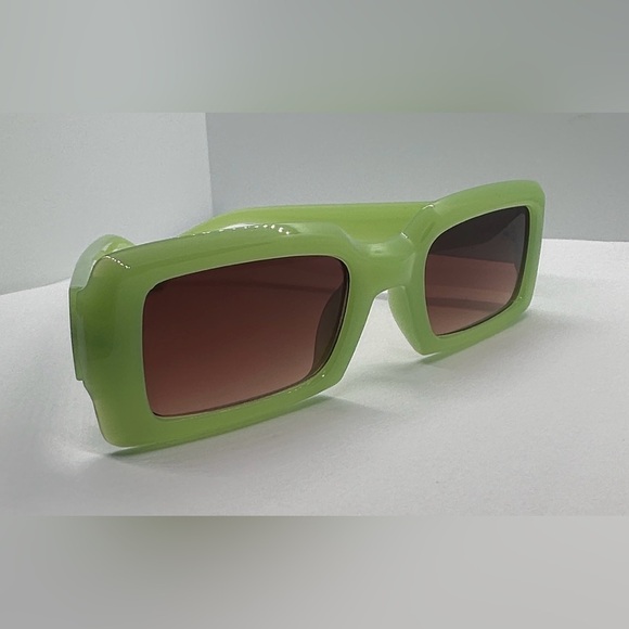 NWT Trendy Lime Green Rectangle Sunglasses | Retro 90s Chunky Frame UV400 Shades main image 8